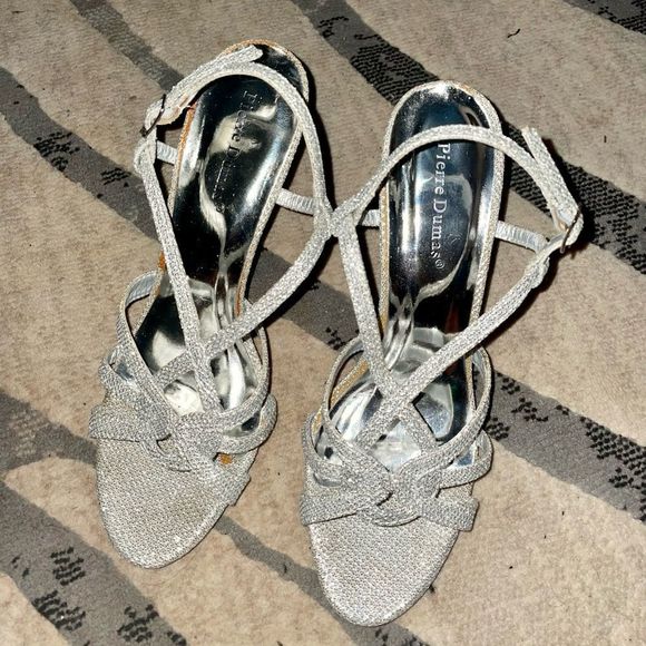 PIERRE DUMAS SILVER GLITTER HEELS - Picture 2 of 7